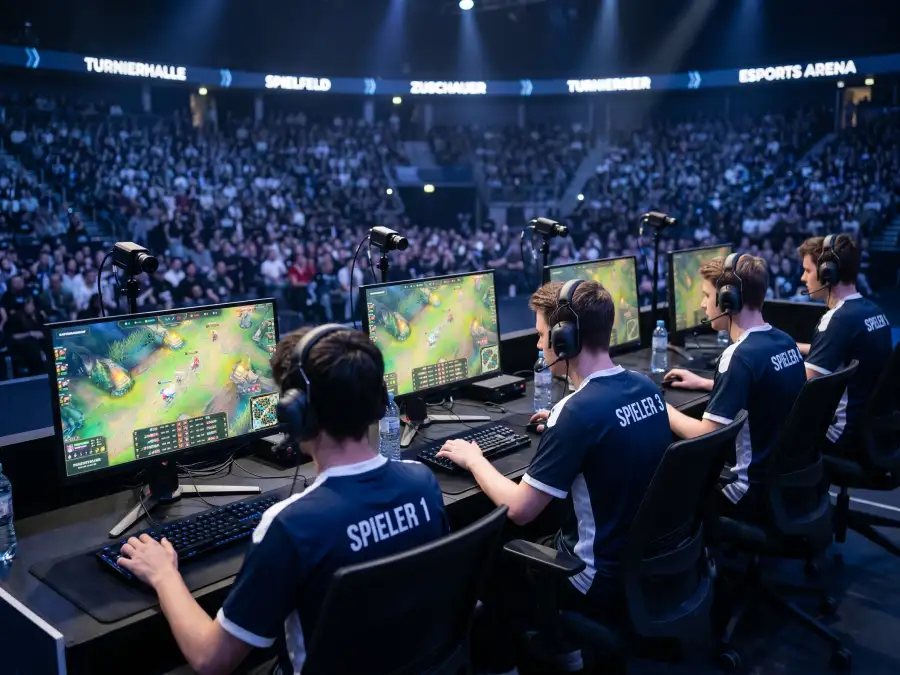 Professionelles League of Legends Match auf der Summoner's Rift mit Teamfight-Szene